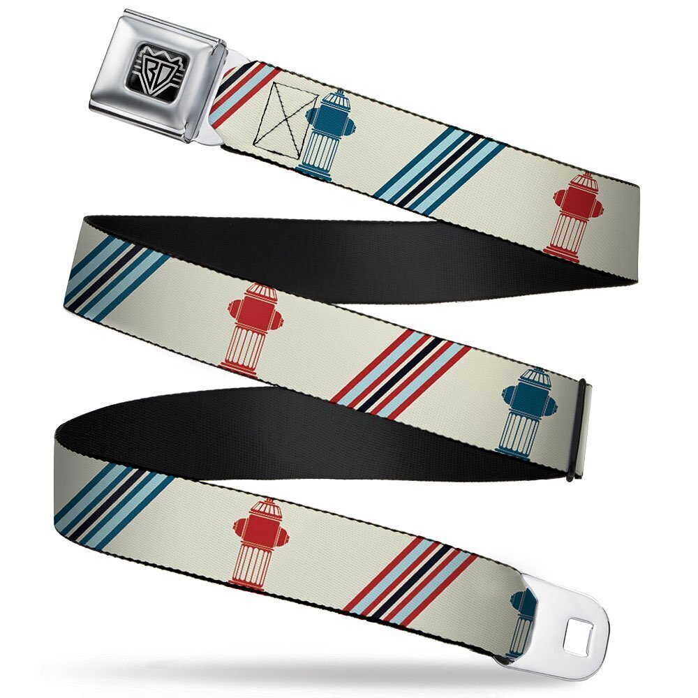 9910 Seatbelt Belt Fire Hydrants/Stripes Tan/Blues/Reds 1.0" Wide